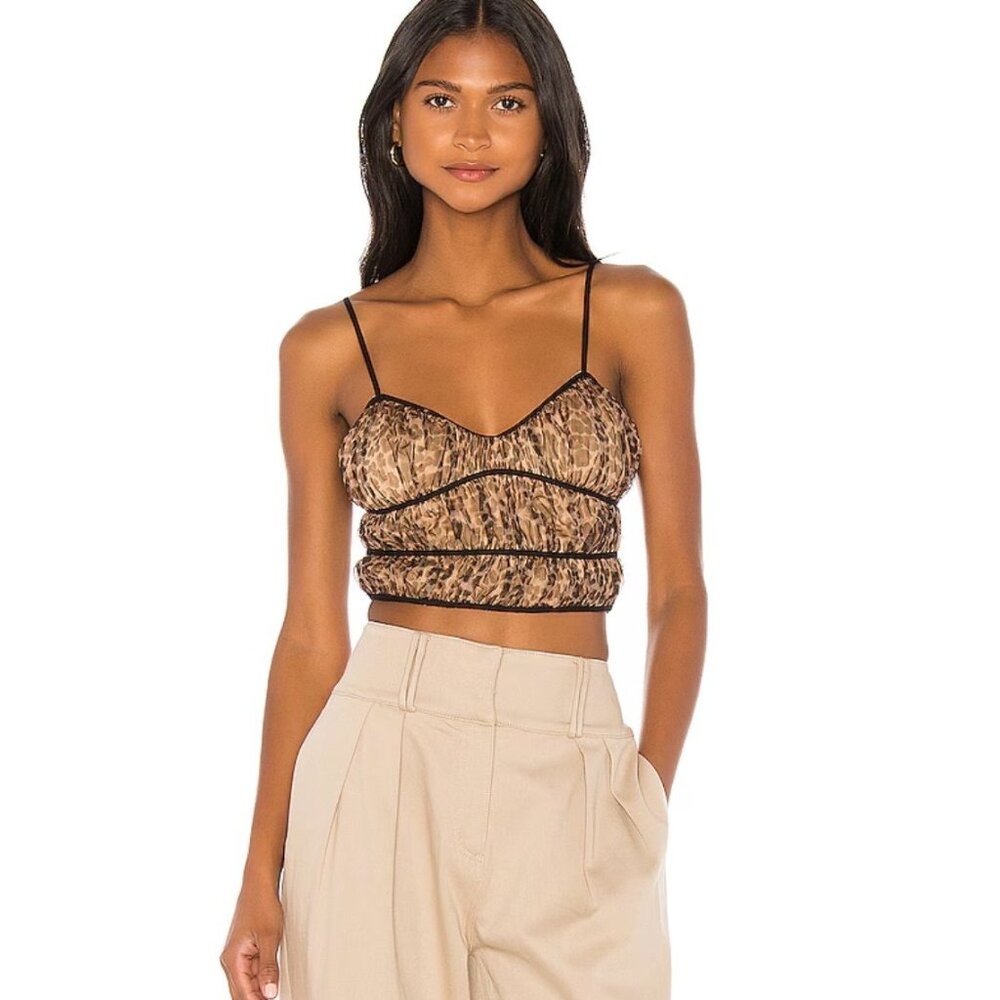 REVOLVE SUPER DOWN Alexa Ruched Cami Top Leopard Size Small